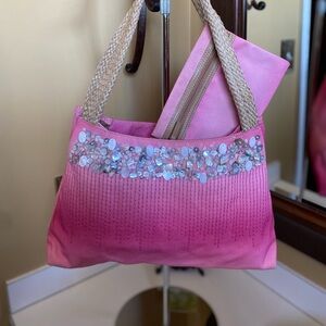 Nine West Pink Embellished Shoulder Bag with Matching Pouch